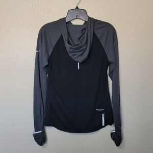Nike ● Running Dri-Fit Womens Sz S Black Gray Active Hood Sweatshirt
